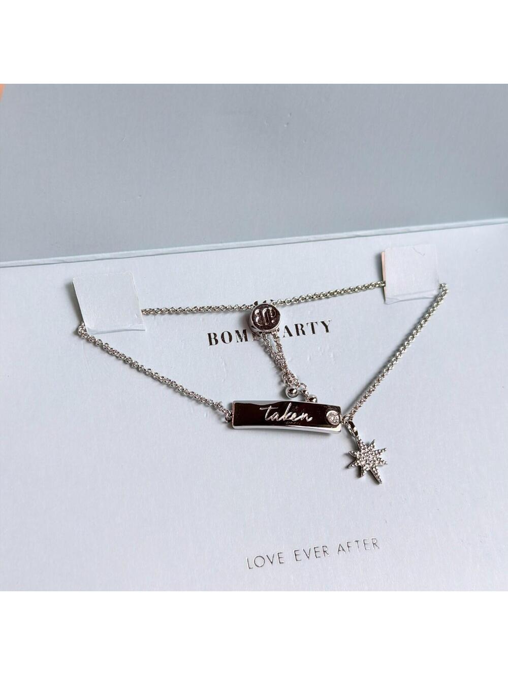 Bomb Party Love Ever After "The Taken Script Bar Bracelet" Rhodium RBP3741 RETRO